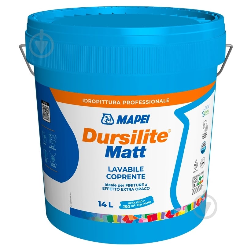 Фарба інтер'єрна акрилова Mapei глибокоматова фарба на водній основі Dursilite Matt Base T мат 14 л - фото 1 Фарба інтер'єрна акрилова Mapei глибокоматова фарба на водній основі Dursilite Matt Base T мат 14 л - фото 1