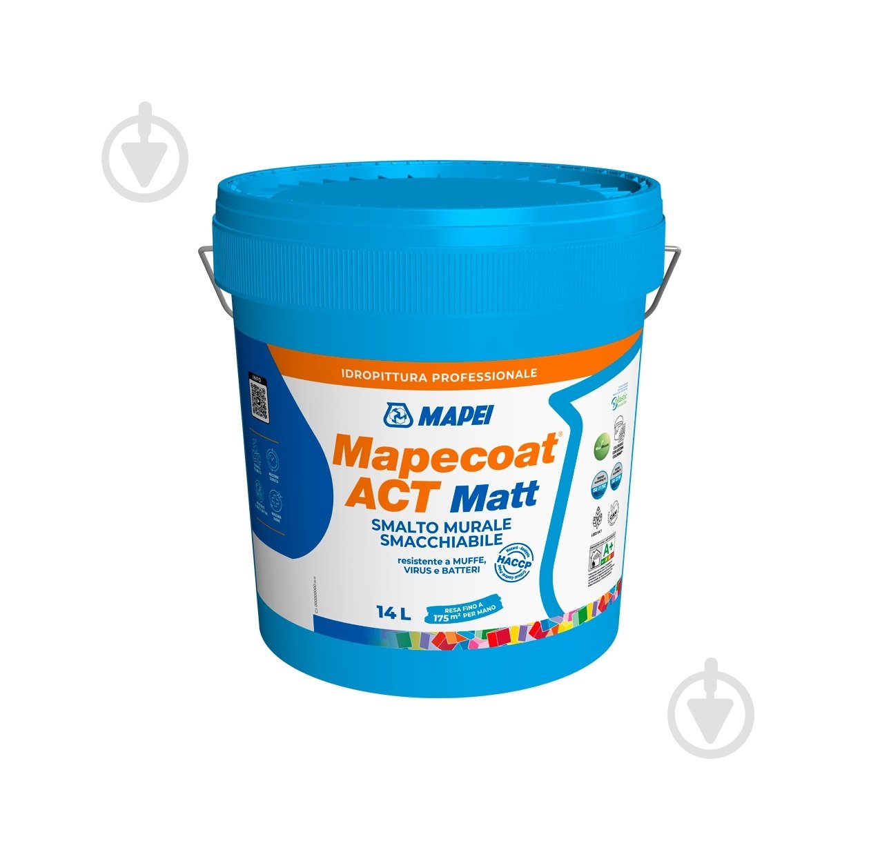 Фарба бактерицидна акрилова Mapei ультрастійка до очищення Mapecoat ACT Matt Base P Мат мат 14 л - фото 1 Фарба бактерицидна акрилова Mapei ультрастійка до очищення Mapecoat ACT Matt Base P Мат мат 14 л - фото 1