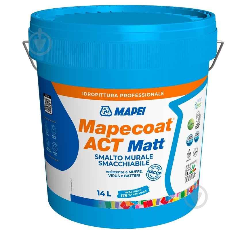 Фарба бактерицидна акрилова Mapei Mapecoat ACT Matt Base T мат 4 л - фото 1 Фарба бактерицидна акрилова Mapei Mapecoat ACT Matt Base T мат 4 л - фото 1