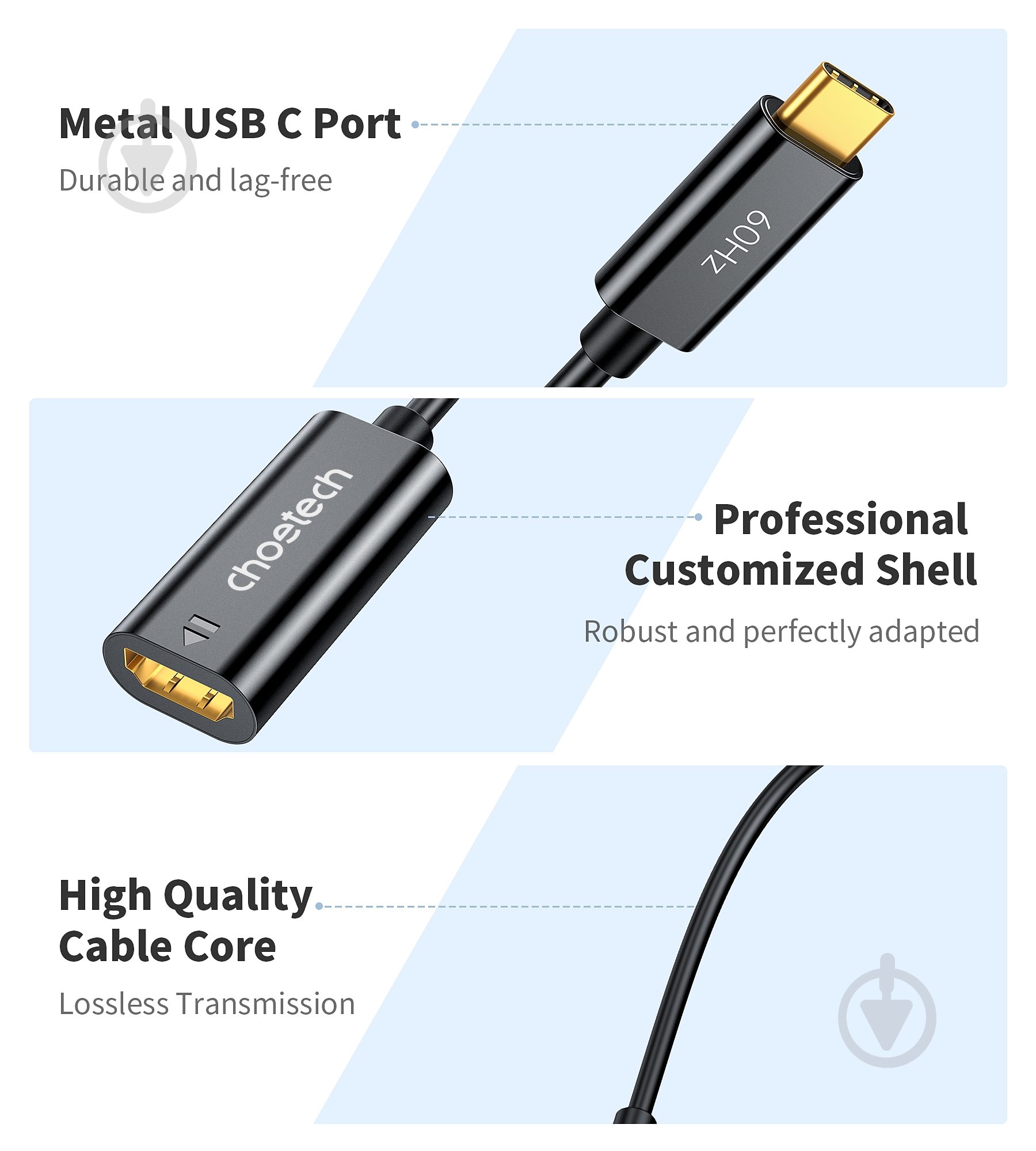 Адаптер Choetech Type-C до HDMI чорний (ADAPT-CHOE-HUB-H04) - фото 2