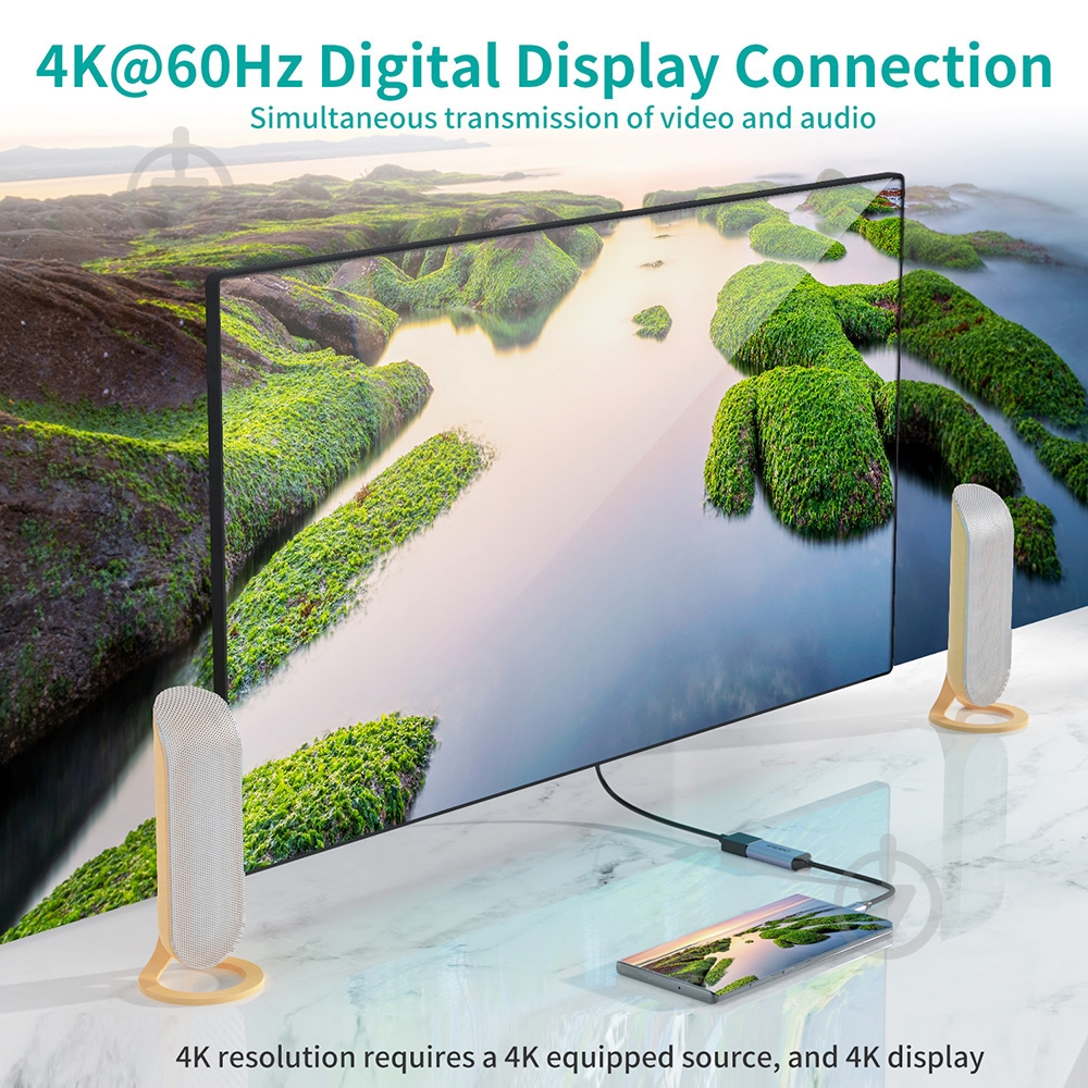 Адаптер Choetech Type-C до Display Port коаксіальний 0,2 м сірий (ADAPT-CHOE-HUB-H11) - фото 2