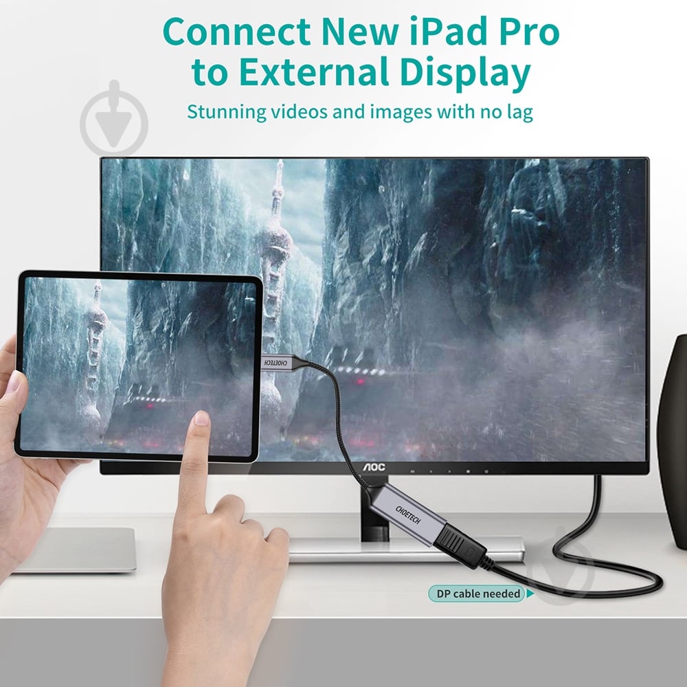 Адаптер Choetech Type-C до Display Port коаксіальний 0,2 м сірий (ADAPT-CHOE-HUB-H11) - фото 3