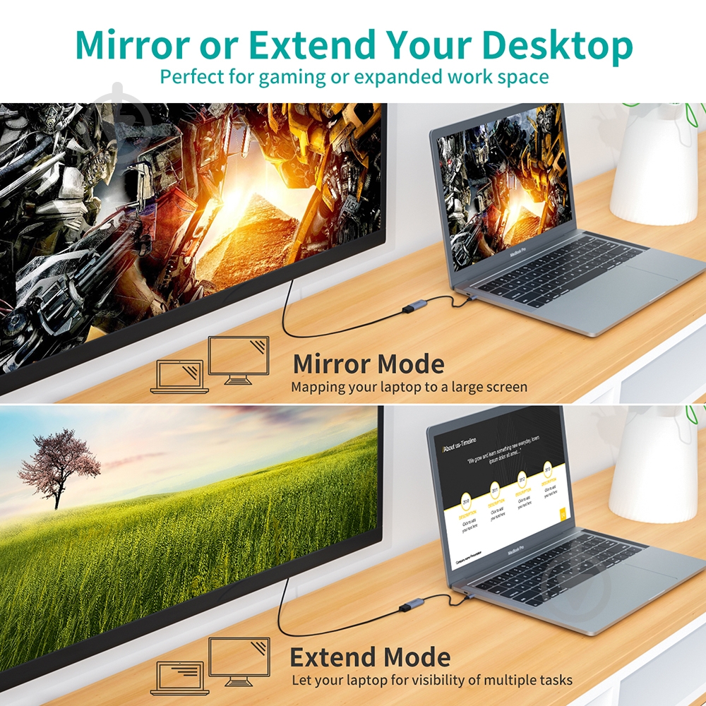 Адаптер Choetech Type-C до Display Port коаксіальний 0,2 м сірий (ADAPT-CHOE-HUB-H11) - фото 5