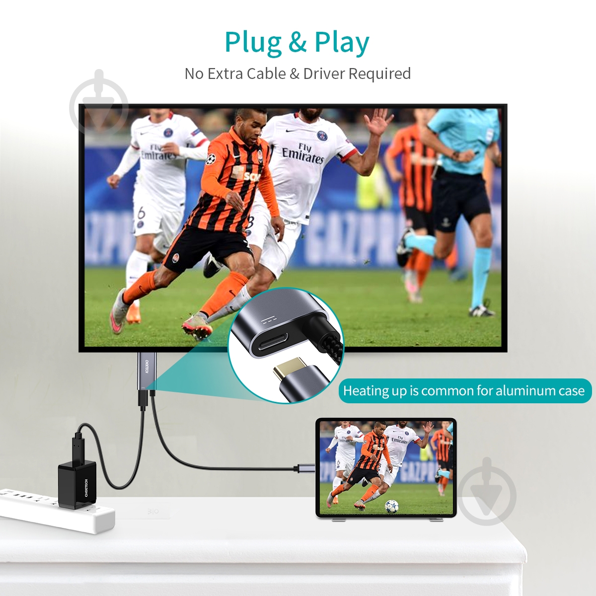 Кабель Choetech Type-C на HDMI з адаптером PD 60W 1,8 м сірий (CAB-CHOE-XCH-M180) - фото 2