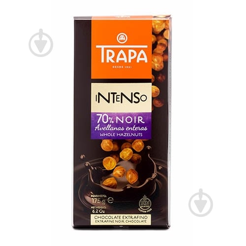 Черный шоколад Trapa Intenso чорний з фундуком - фото 1 Черный шоколад Trapa Intenso чорний з фундуком - фото 1