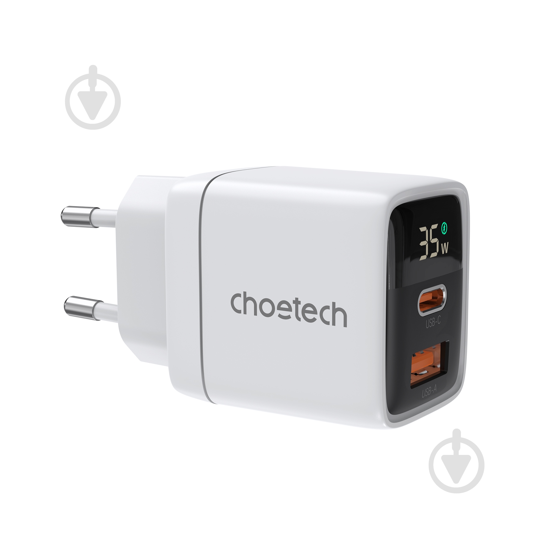 Мережевий зарядний пристрій Choetech PD35W USB 1A+1C з дисплеєм (PD6052-EU-WH) - фото 1