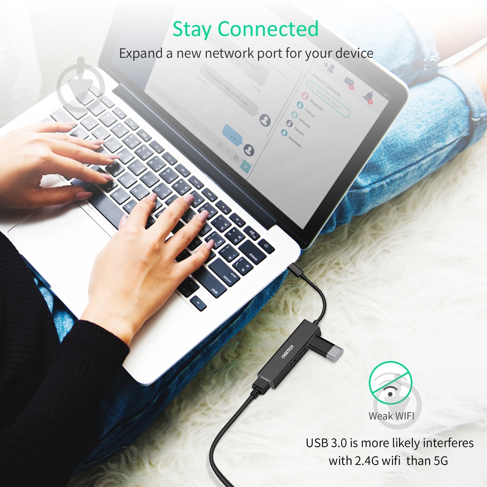 USB-хаб Choetech 4 в 1 USB-C до RJ45 0,12 м чорний (ADAPT-CHOE-HUB-U02) - фото 5