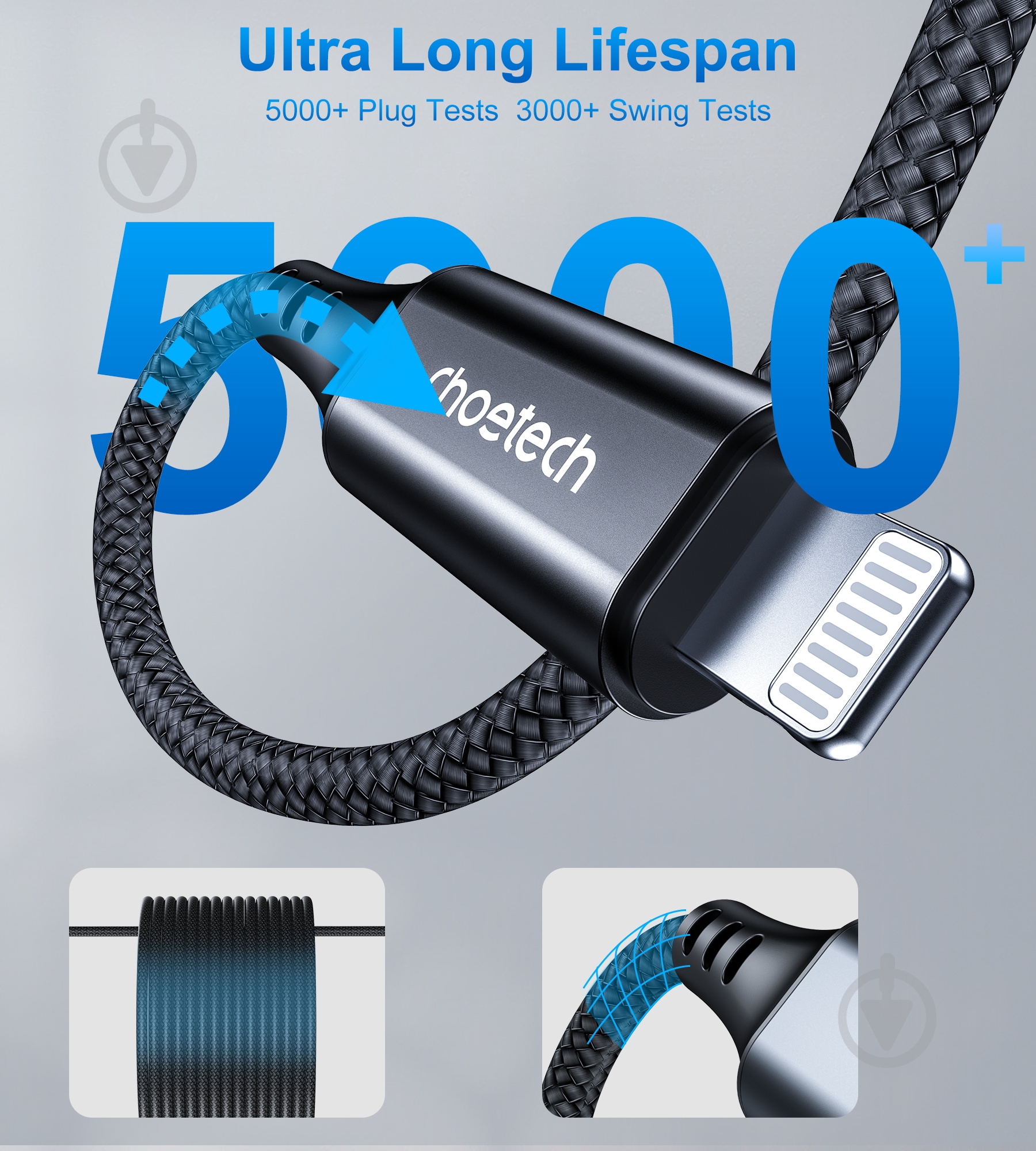 Кабель Choetech Lightning (non-MFi) - AUX 3,5 мм male (AUX007) 1 м чорний (CAB-CHOE-LIGHT-AUX-1) - фото 6