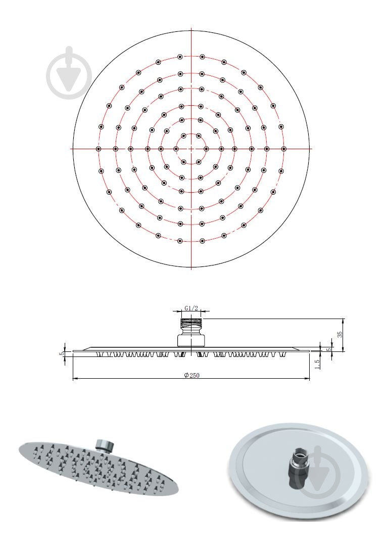 Лейка для душа Mixxen Атлантик раунд MXBZ0466-250 - фото 2 Лейка для душа Mixxen Атлантик раунд MXBZ0466-250 - фото 2