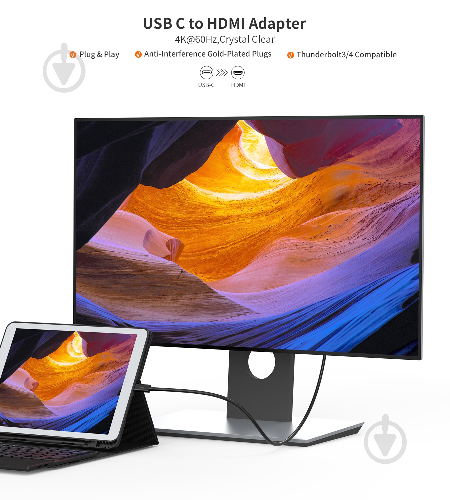 Кабель Choetech Type-C - HDMI (CH0019-BK-V3) 1,8 м чорний (CAB-CHOE-TYPC-HDMI-1) - фото 4