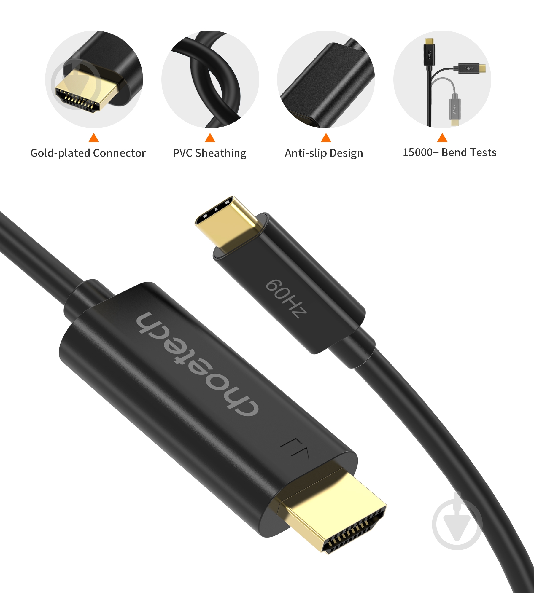 Кабель Choetech Type-C - HDMI (CH0019-BK-V3) 1,8 м чорний (CAB-CHOE-TYPC-HDMI-1) - фото 2