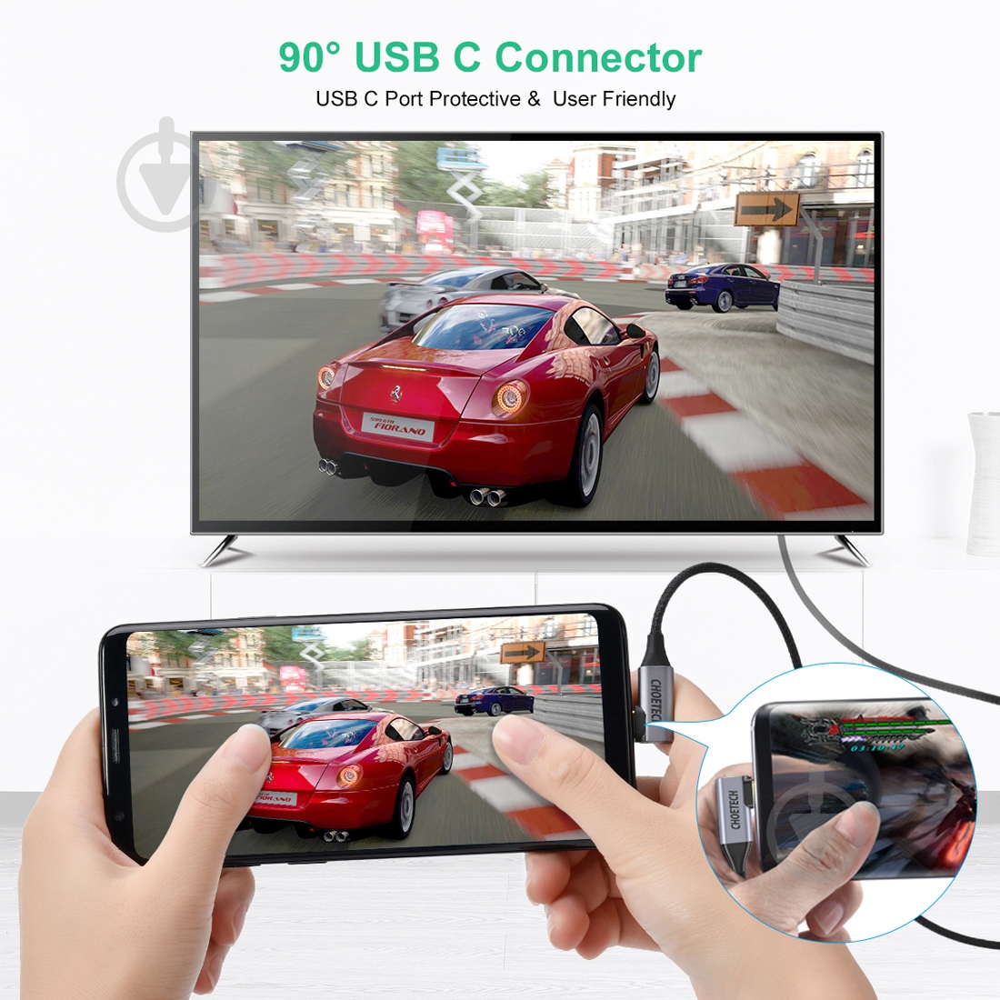 Кабель Choetech Type-C - HDMI L-форма (XCH-1803) 1,8 м чорний (CAB-CHOE-TYPC-HDMI-L) - фото 4