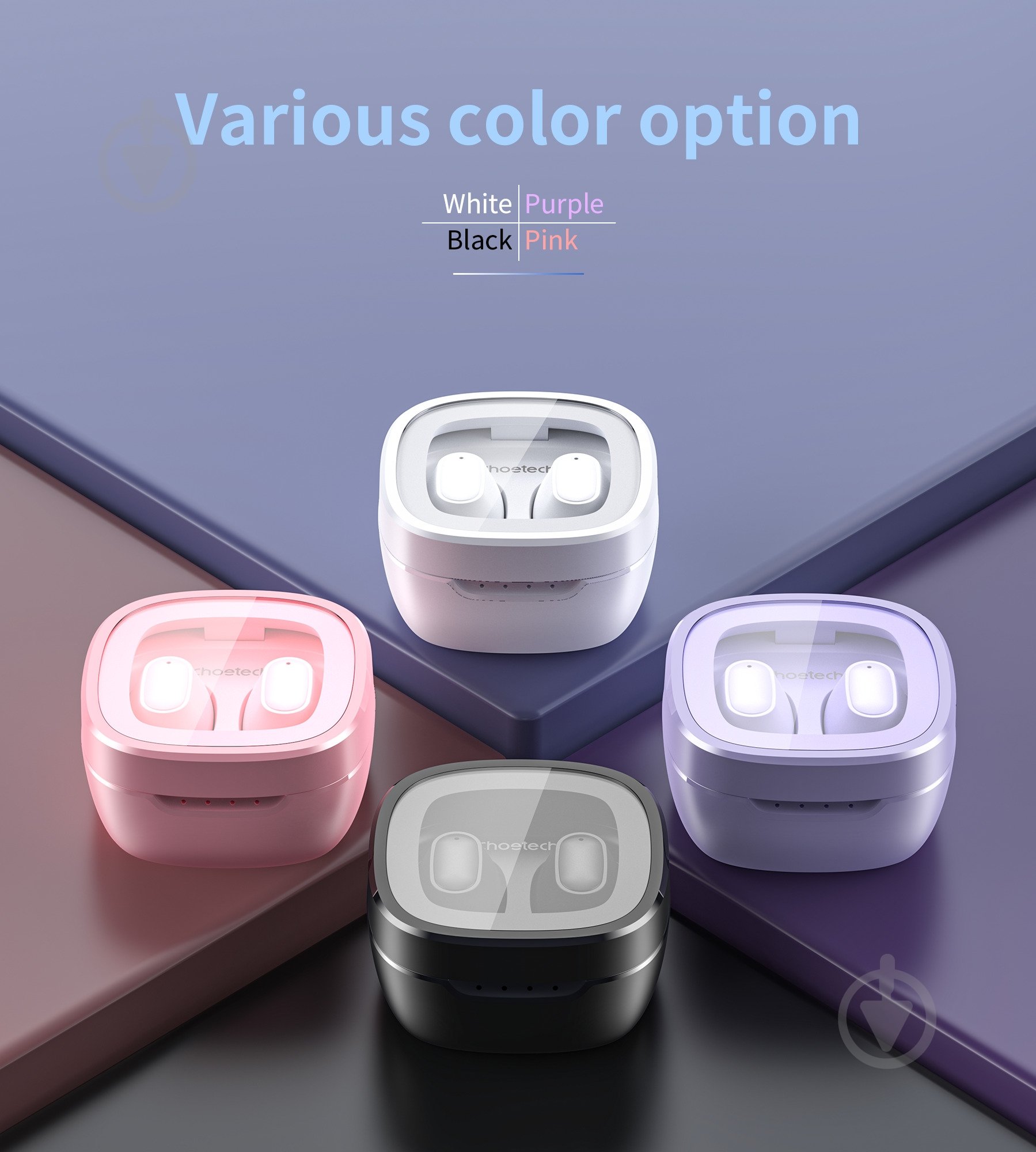 Навушники бездротові Choetech TWS Small Cube рожеві (HEAD-CHOE-BH-T23-PK) - фото 5