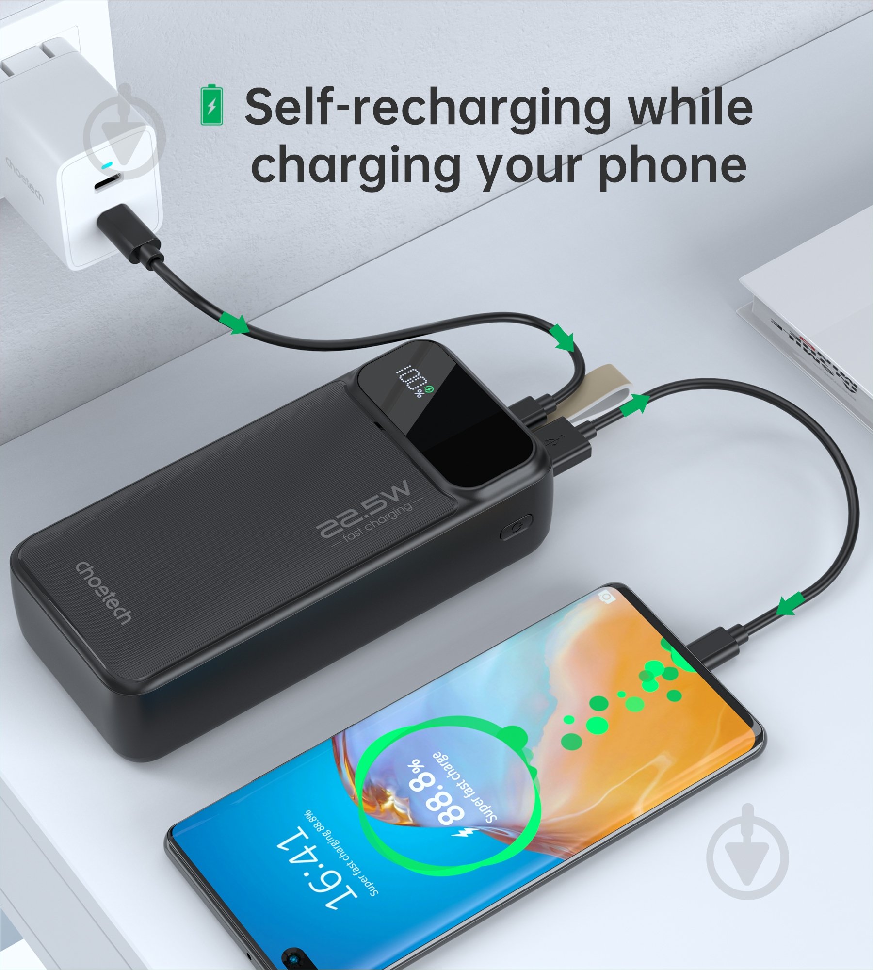 Повербанк Choetech B730 30000 mAh (POW-CHOE-B730) 22,5W Fast charging з LED-дисплеєм - фото 8