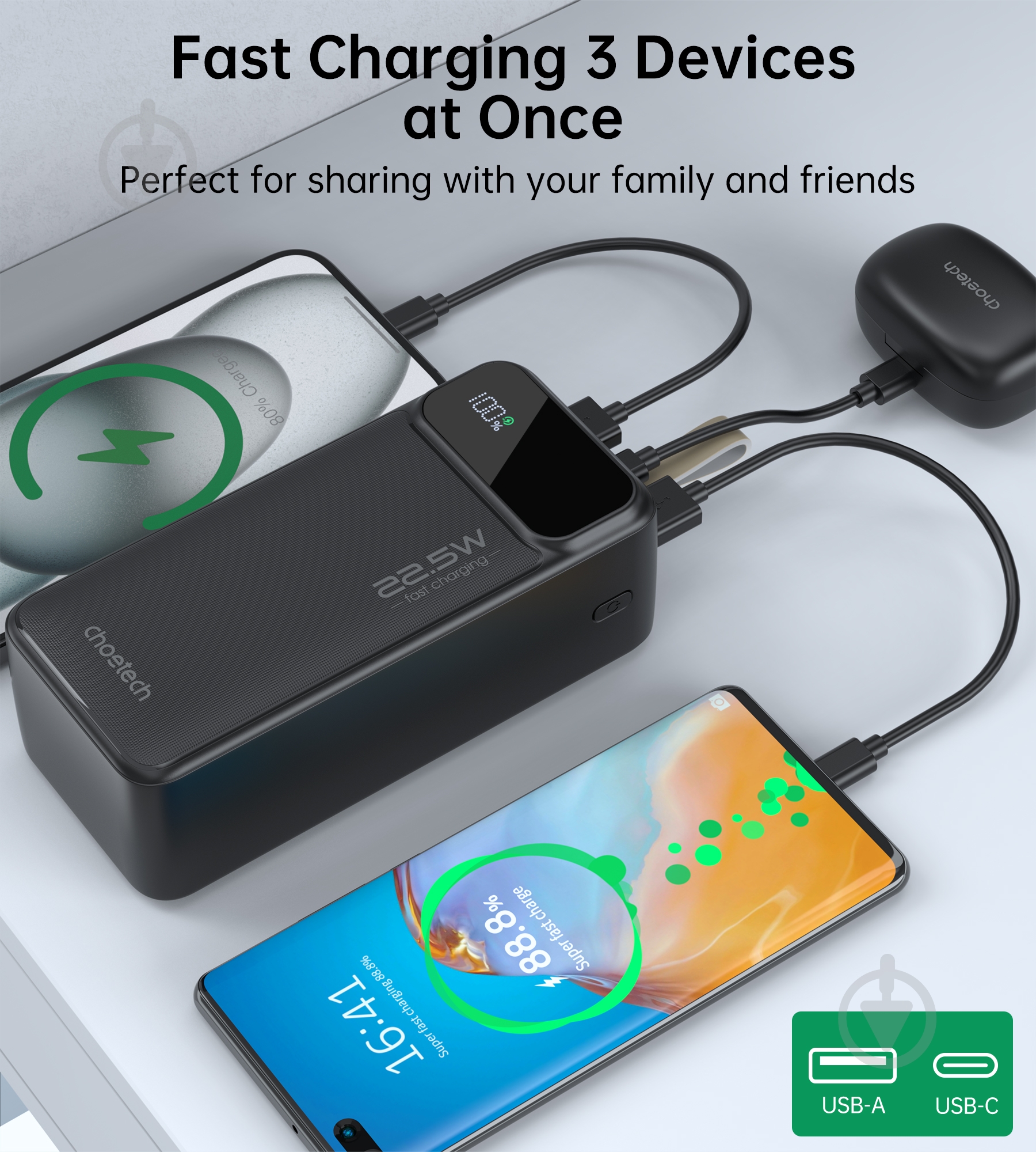 Повербанк Choetech B731 40000 mAh (POW-CHOE-B731) 22,5W Fast charging з LED-дисплеєм - фото 9