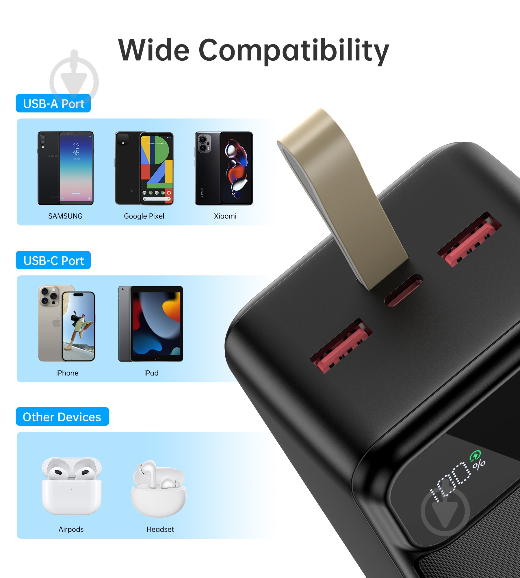 Повербанк Choetech B731 40000 mAh (POW-CHOE-B731) 22,5W Fast charging з LED-дисплеєм - фото 7