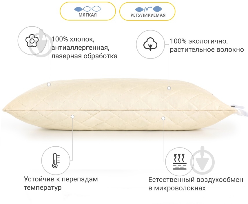 Подушка бавовняна 1295 Carmela м’яка 70х70 см (2200001538184) MirSon - фото 17