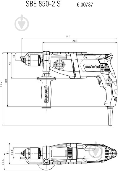 Дрель ударная Metabo SBE 850-2 S 600787500 - фото 11