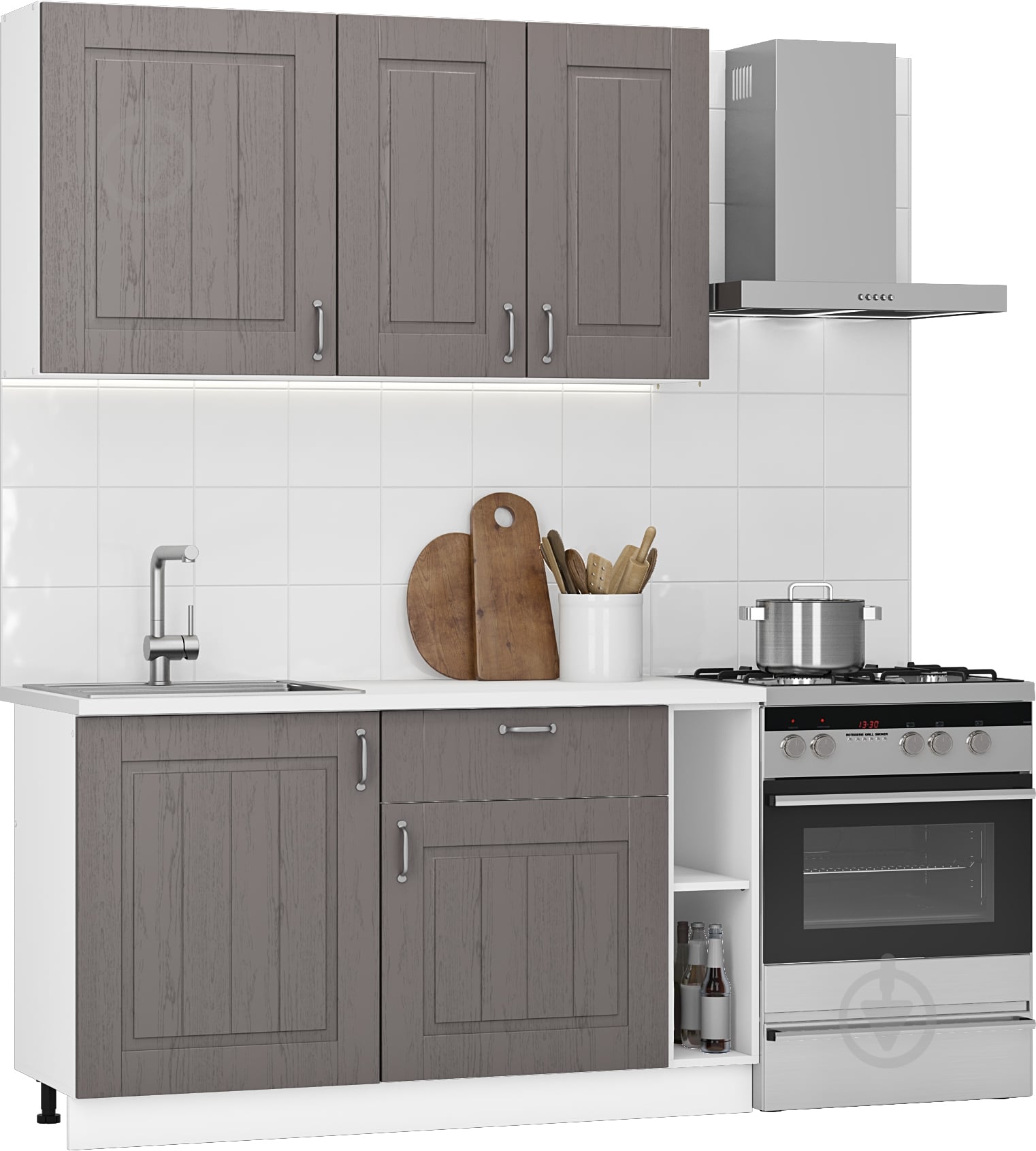 Кухня модульна Грейд МС Мері (без стільниці) ЛДСП / МДФ 1,4м дуб платиновий/білий - фото 1