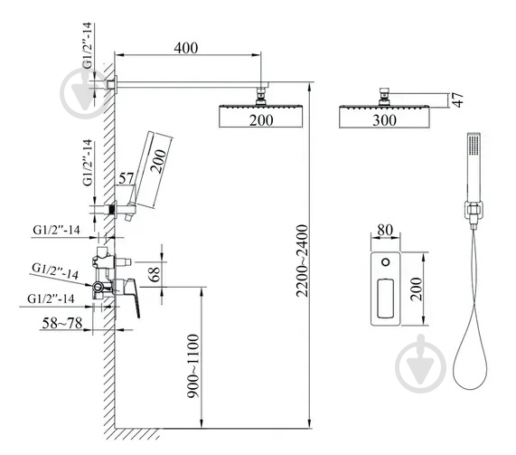 Душова система прихованого монтажу TOPAZ LEXI TLG 21205-H57-BL - фото 7
