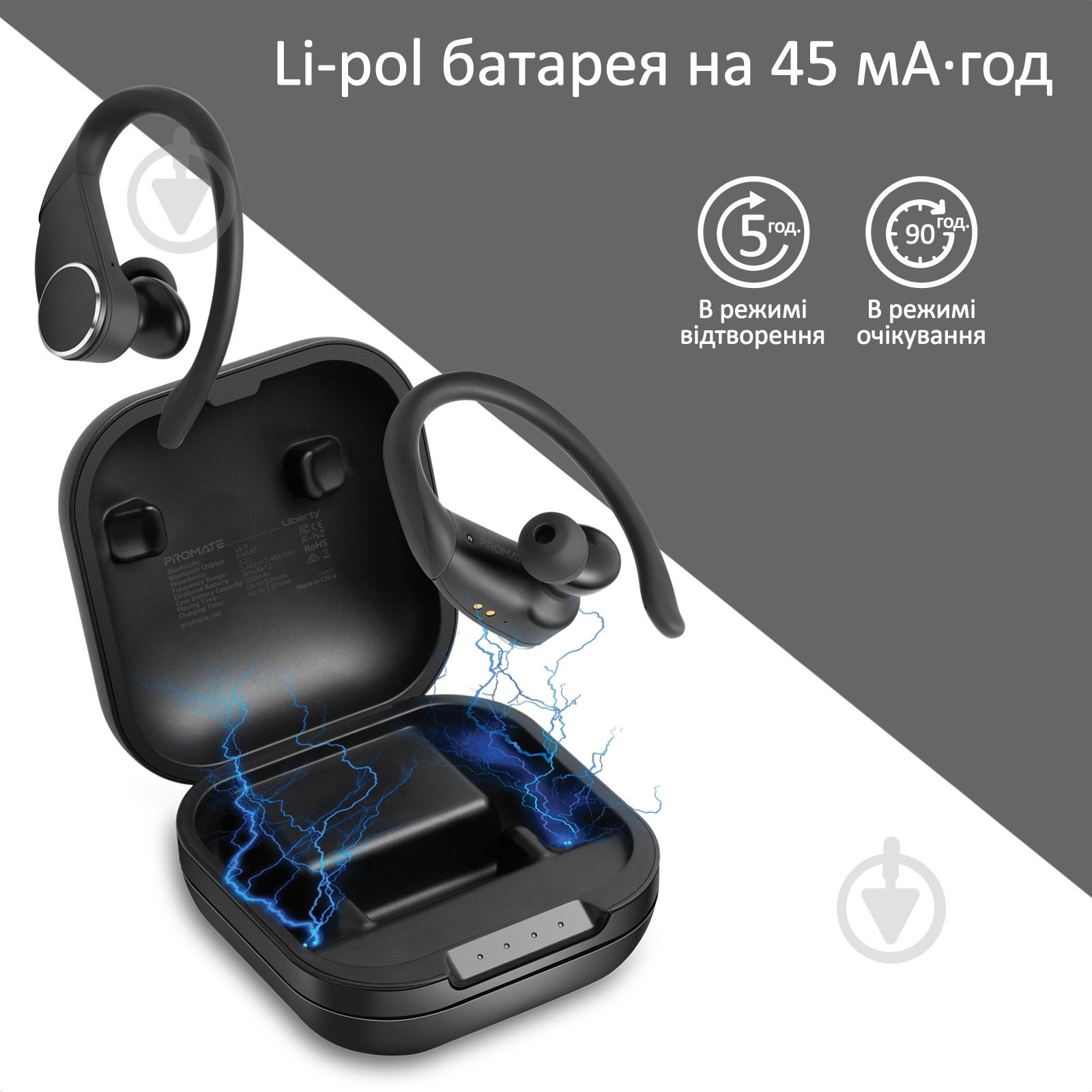 Наушники Promate Liberty Bluetooth 5 black (liberty.black) - фото 5