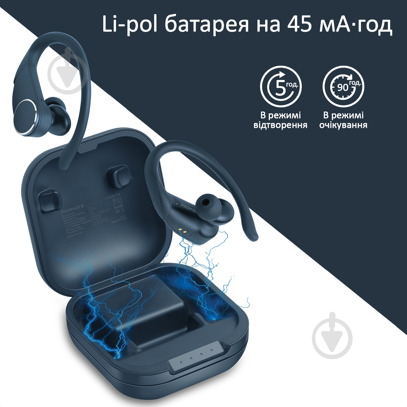 Навушники Promate Liberty Bluetooth 5 blue (liberty.blue) - фото 5