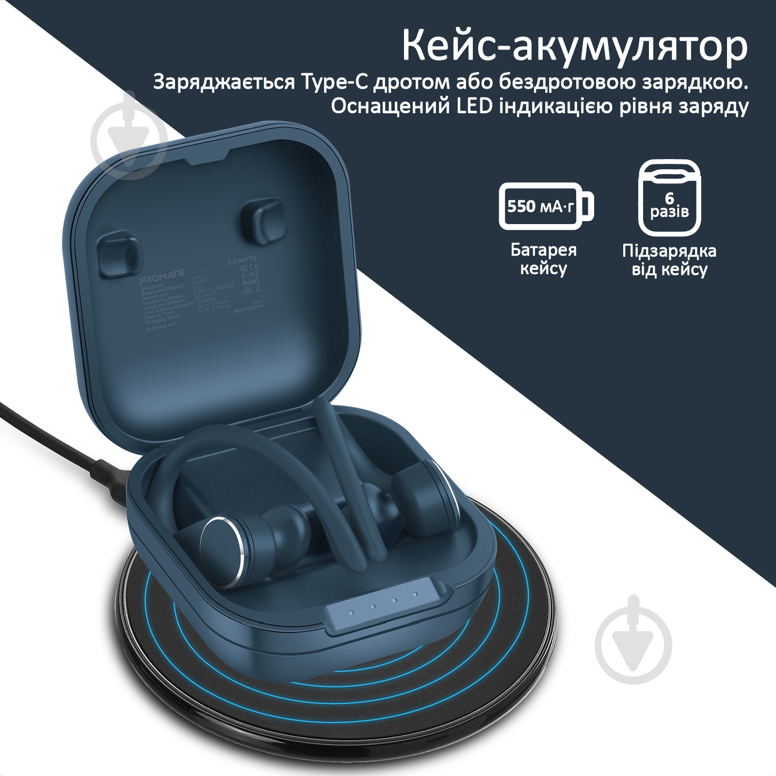 Навушники Promate Liberty Bluetooth 5 blue (liberty.blue) - фото 6
