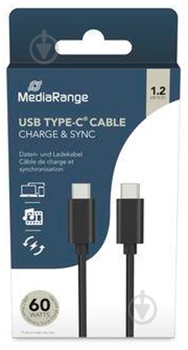 Кабель MediaRange USB 3.0 Type-C - USB Type-C 1,2 м black (MRCS213) - фото 1 Кабель MediaRange USB 3.0 Type-C - USB Type-C 1,2 м black (MRCS213) - фото 1
