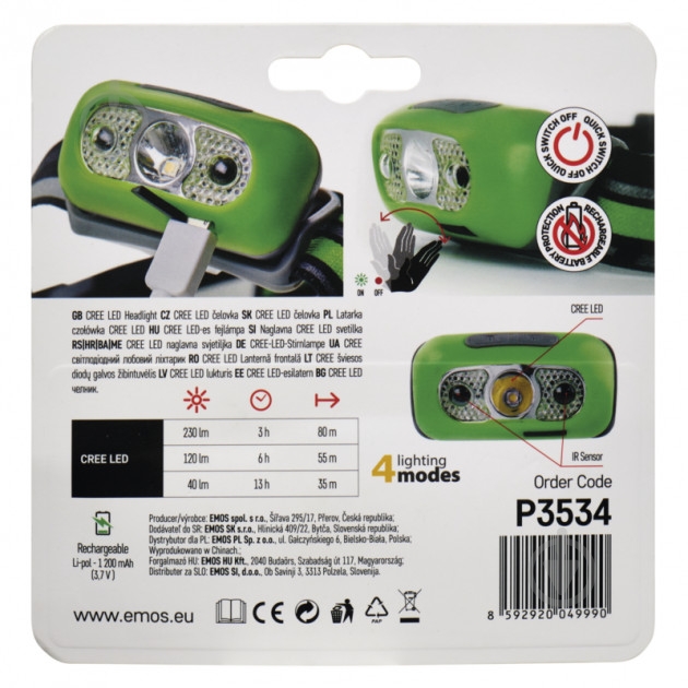 Ліхтар налобний Emos LED P3534 230Lm Li-Pol 230 Lm зелений P3534 - фото 6