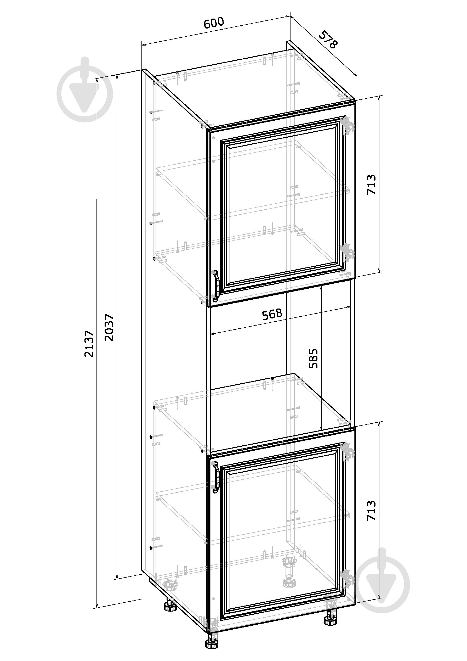 Шкаф под духовку МС Глория ШДР 60х213,7х57,8 см белый/дуб артизан Грейд - фото 4 Шкаф под духовку МС Глория ШДР 60х213,7х57,8 см белый/дуб артизан Грейд - фото 4