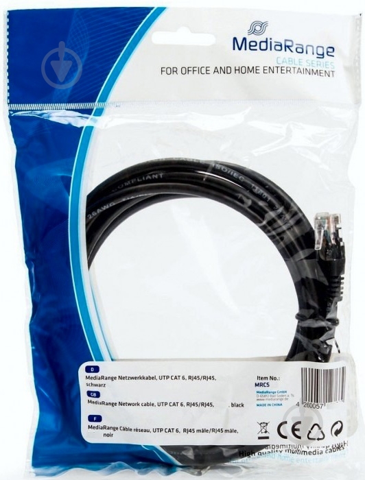 Патч-корд MediaRange (Ethernet кабель) CAT6 UTP MRCS110 1,5 м черный - фото 1