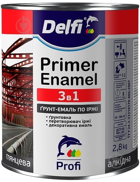 Ґрунт-емаль Delfi по іржі 3 в 1 сірий глянець 2,8 кг - фото 1