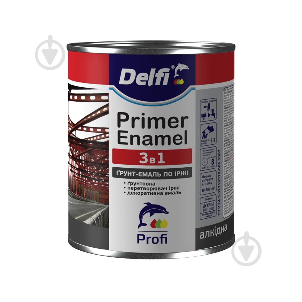 Ґрунт-емаль Delfi по іржі 3 в 1 темно-коричневий глянець 2,8 кг - фото 1