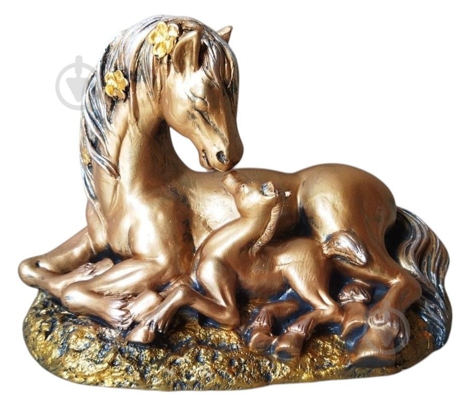 Статуэтка декоративная Наша Кераміка Конь мама 20х30х19 см бронзовый - фото 1