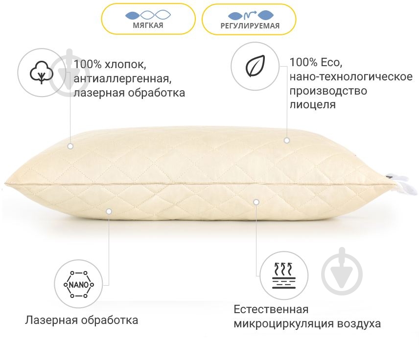 Подушка антиалергенна 1198 Carmela Тенсел (Modal) м’яка 70х70 см (2200001516519) MirSon - фото 17