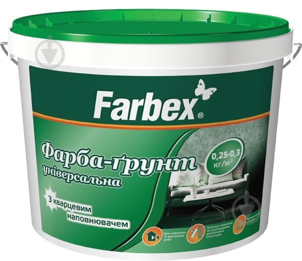 Краска-грунт акриловая Farbex универсальная мат белый 14 кг - фото 1