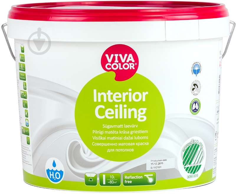 Краска латексная водоэмульсионная Vivacolor Interior Ceiling глубокий мат белый 9 л - фото 1