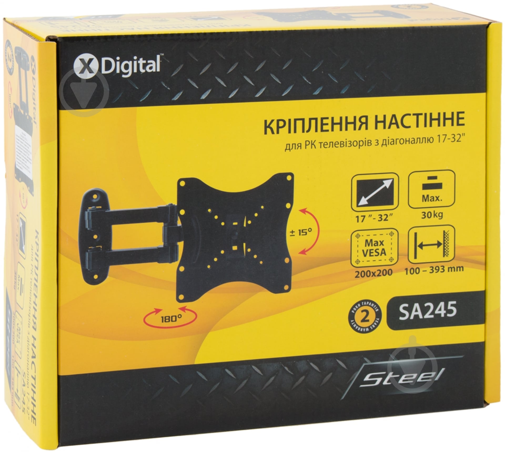 Крепление для телевизора X-Digital STEEL SA245 поворотно-наклонные 17"-32" черный - фото 5 Крепление для телевизора X-Digital STEEL SA245 поворотно-наклонные 17"-32" черный - фото 5