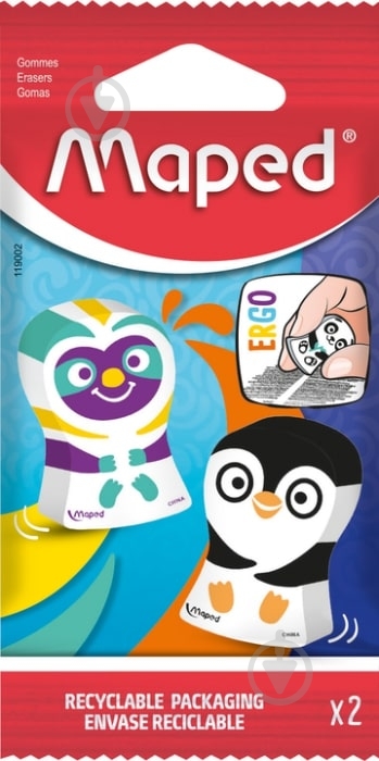 Гумка для олівців Ergo Fun Multicolor 2 шт. MP.119002 Maped - фото 3 Гумка для олівців Ergo Fun Multicolor 2 шт. MP.119002 Maped - фото 3