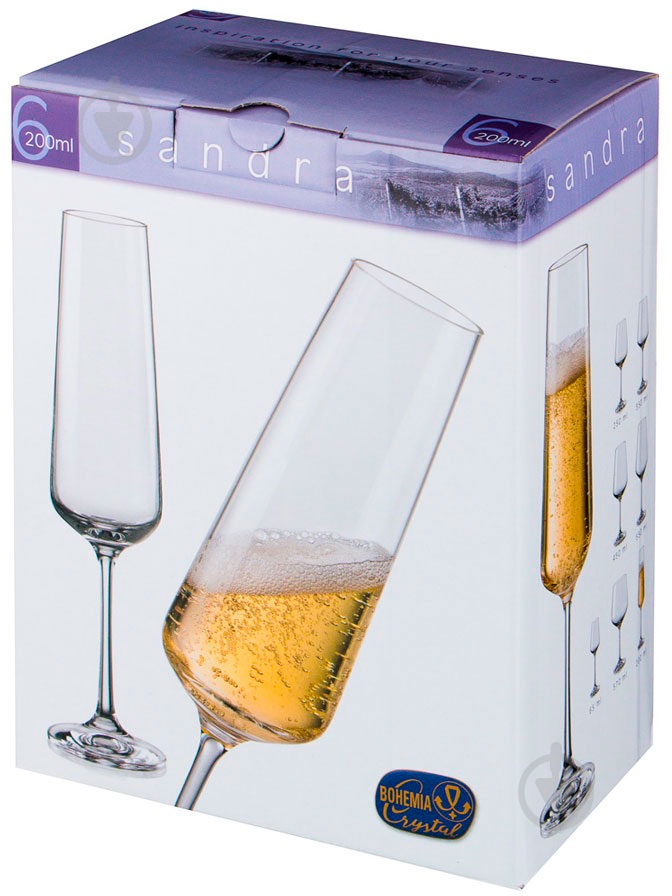 Набор бокалов для шампанского Bohemia Sandra 200 мл 6 шт. - фото 3 Набор бокалов для шампанского Bohemia Sandra 200 мл 6 шт. - фото 3