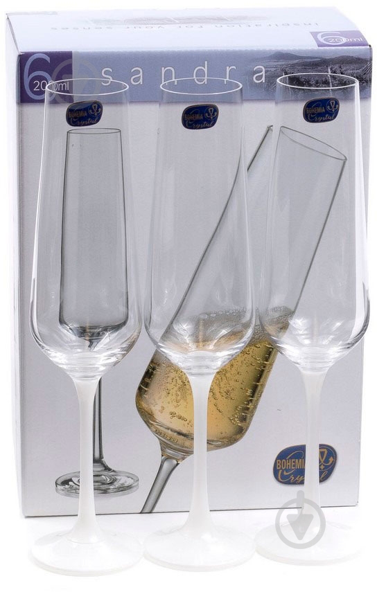 Набор бокалов для шампанского Bohemia Sandra с белой ножкой 200 мл 6 шт. - фото 1