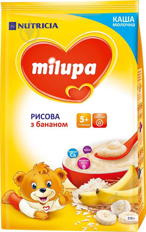 Каша молочная Milupa от 5 месяцев кукурузно-рисовая с бананом 210 г - фото 1