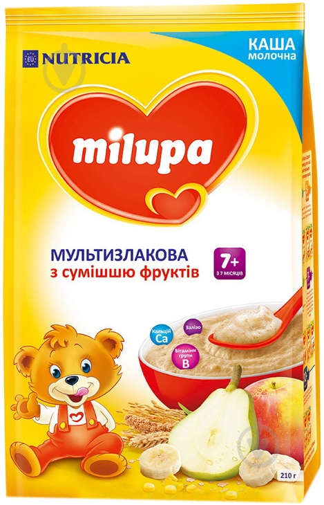 Каша молочная Milupa от 7 месяцев мультизлаковая со смесью фруктов 210 г - фото 1