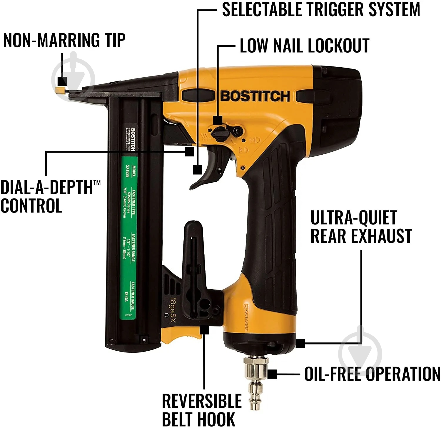 Пневмопистолет BOSTITCH скобозабивной SX1838-E - фото 4