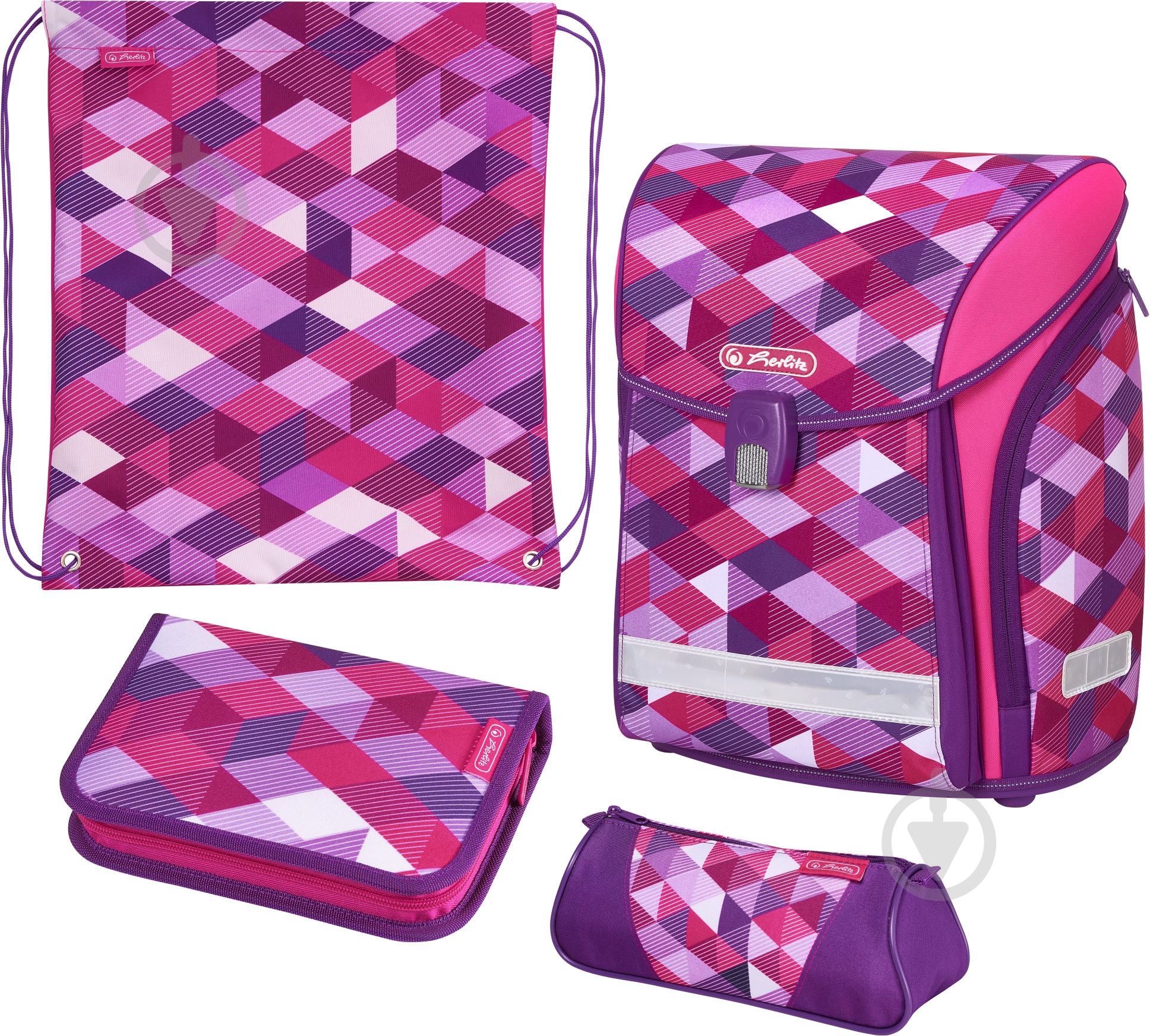 Рюкзак каркасный Herlitz Midi Plus Cubes Pink - фото 1