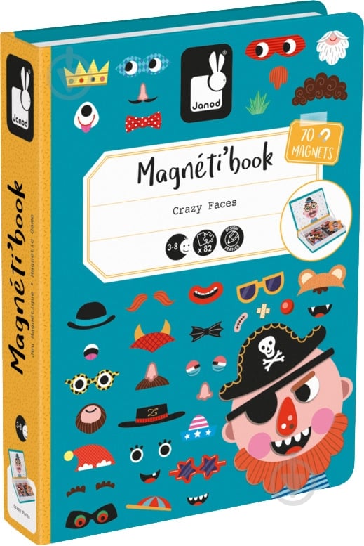 Игра настольная Janod Magneti'book Смешные лица (мальчик) J02716 - фото 1