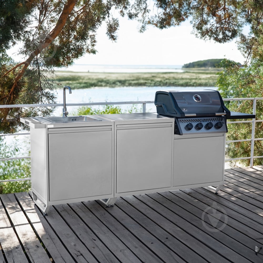 Кухня OXA уличная 2+1 полка под газовый гриль, мойка, полки белые - фото 1 Кухня OXA уличная 2+1 полка под газовый гриль, мойка, полки белые - фото 1