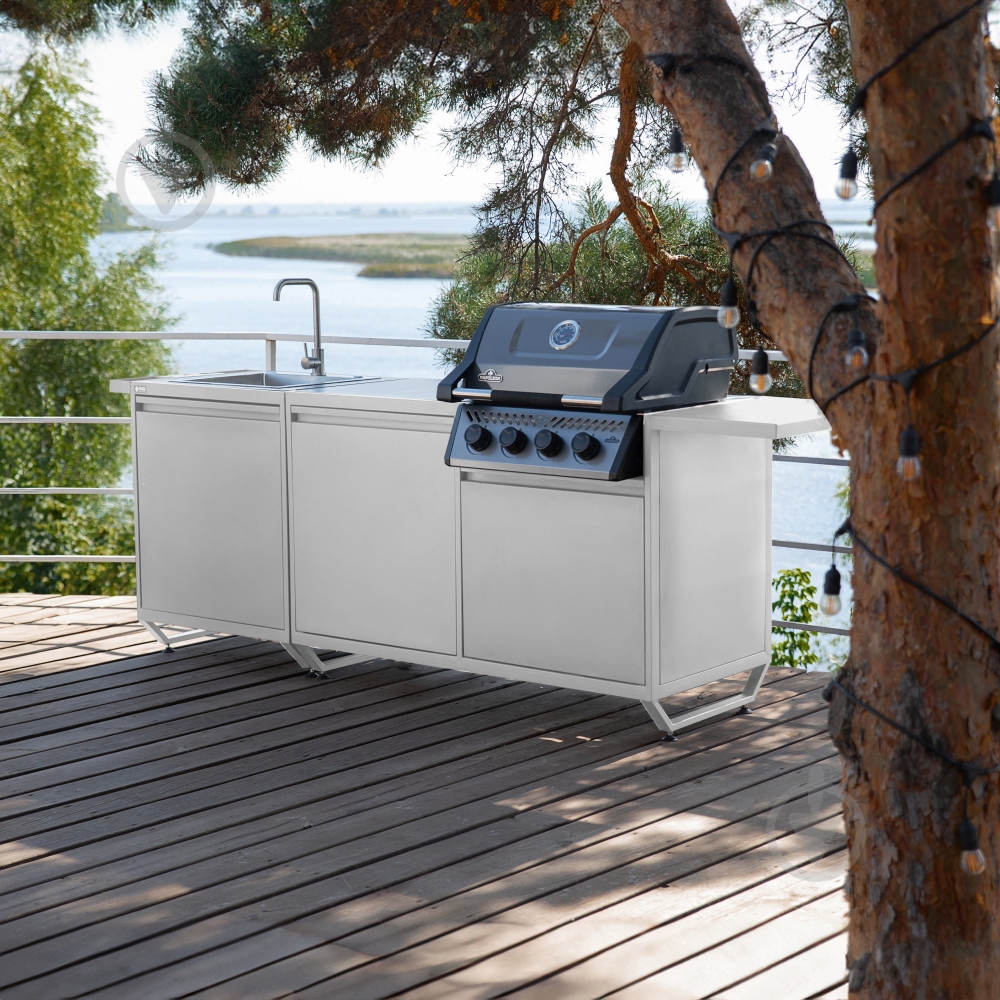 Кухня OXA уличная 2+1 полка под газовый гриль, мойка, полки белые - фото 3 Кухня OXA уличная 2+1 полка под газовый гриль, мойка, полки белые - фото 3