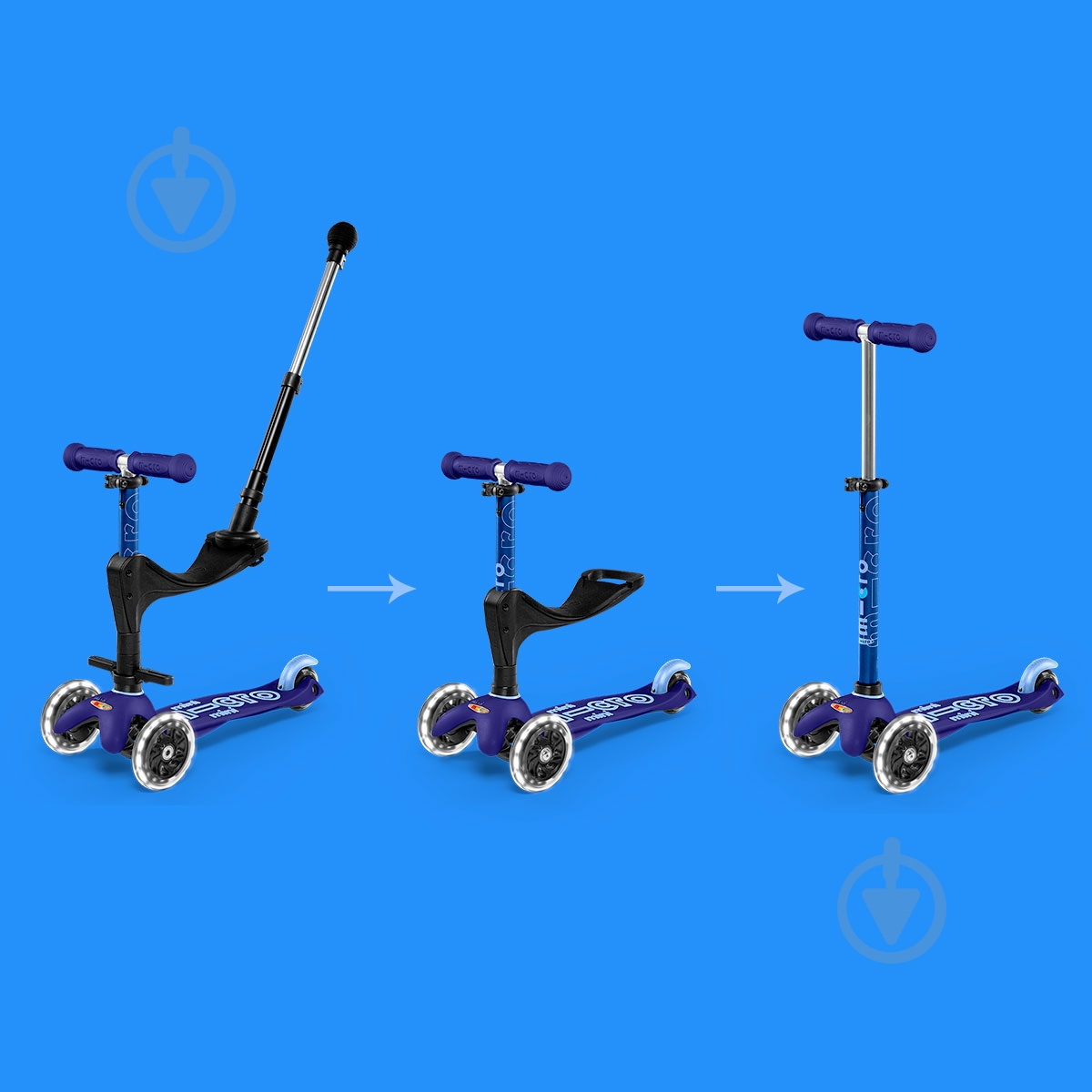 Самокат Micro Mini 3in1 Deluxe Plus LED синий MMD145 - фото 9