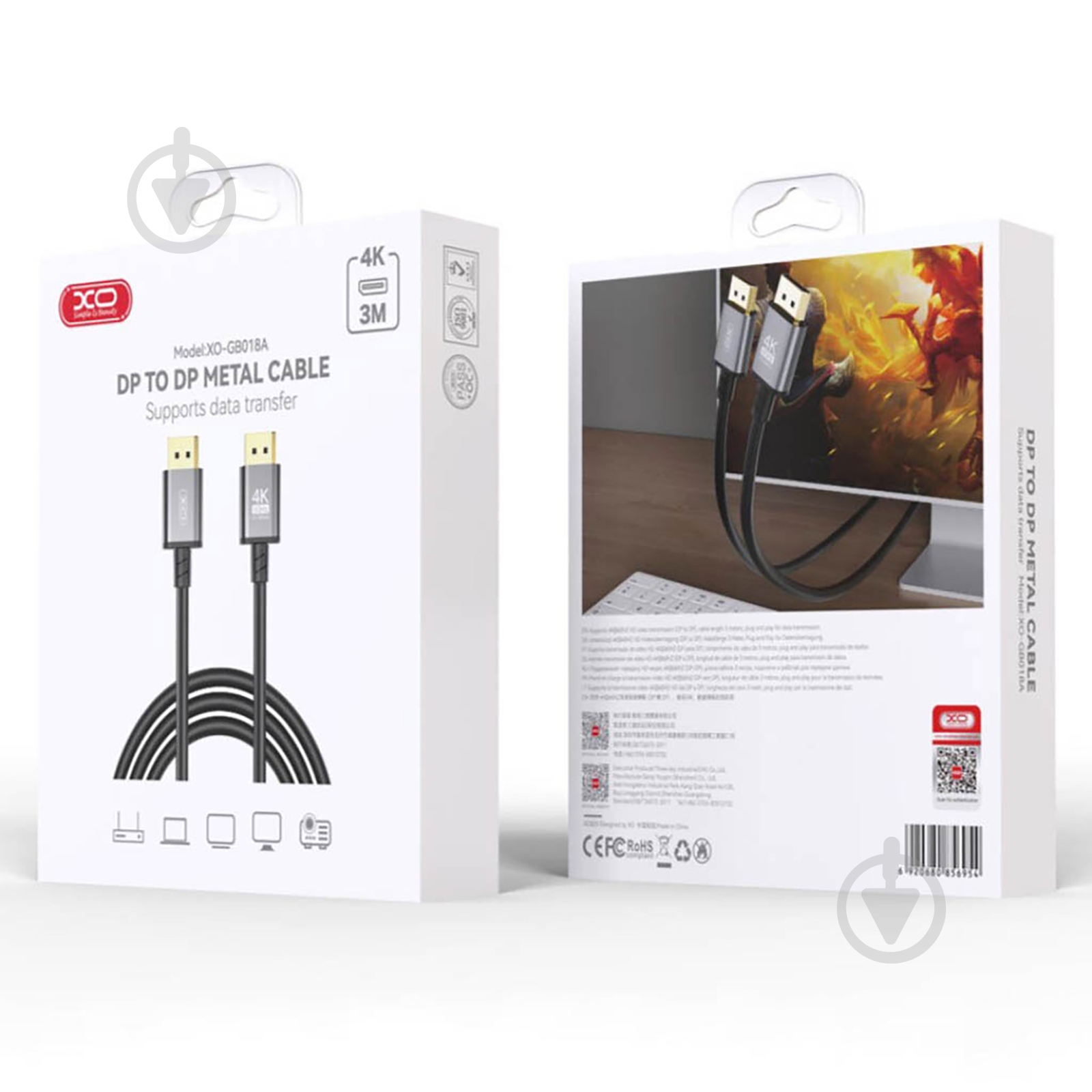 Кабель Xo GB018A-DP DisplayPort to DisplayPort v1.2 3 м сріблястий (GB018A-DP.tranish) - фото 6 Кабель Xo GB018A-DP DisplayPort to DisplayPort v1.2 3 м сріблястий (GB018A-DP.tranish) - фото 6